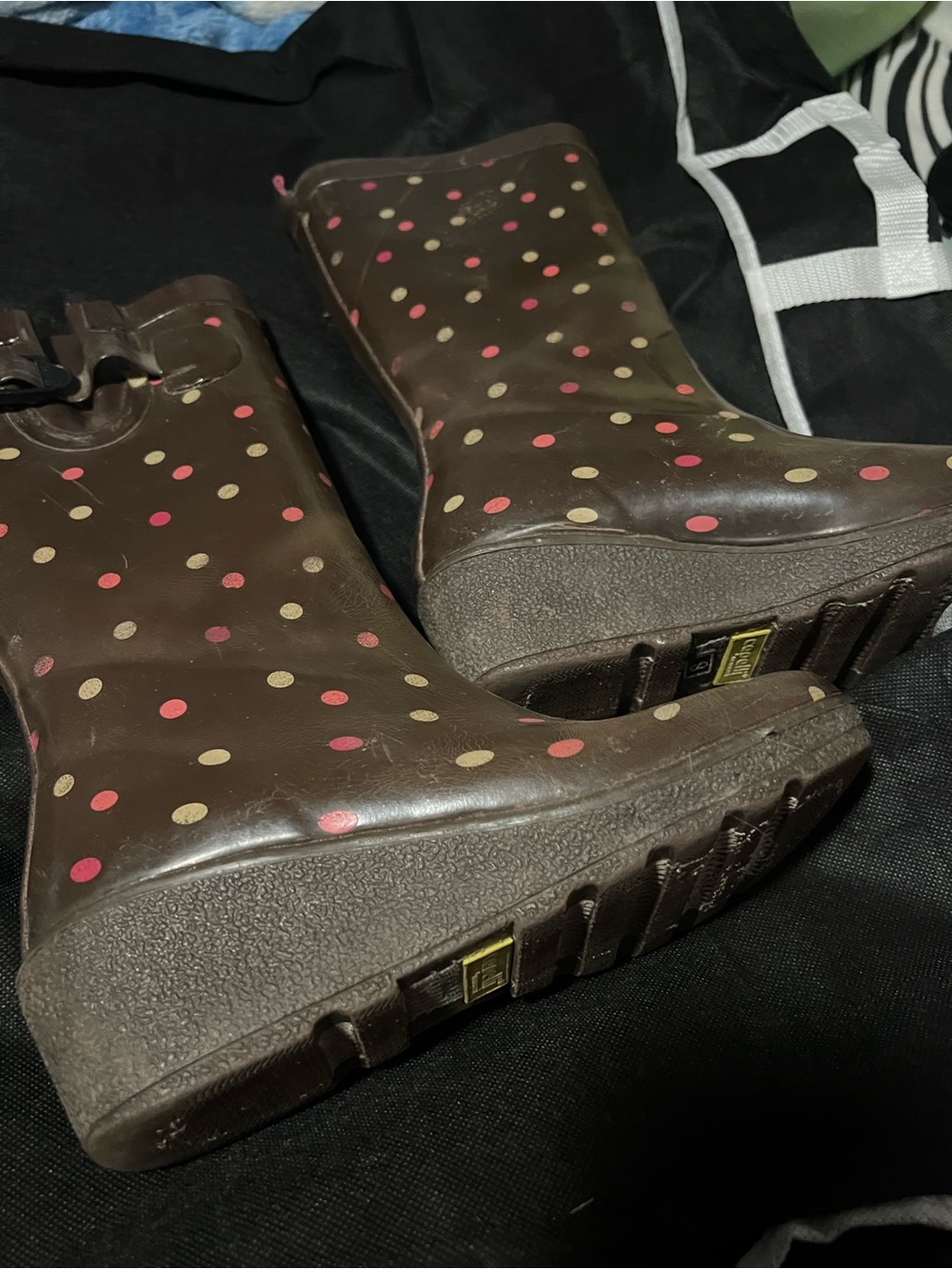 Capelli of New York Brown Rain Boots with Pink & Gold Polka Dots - Picture 4 of 5